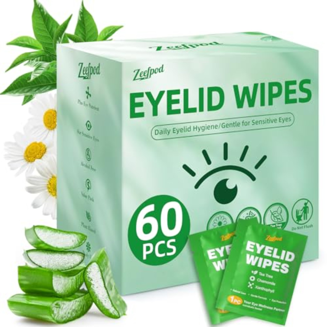 60PCS Tea Tree Oil Eyelid Wipes – Individually Wrapped Eye Lid Cleaning Wipes