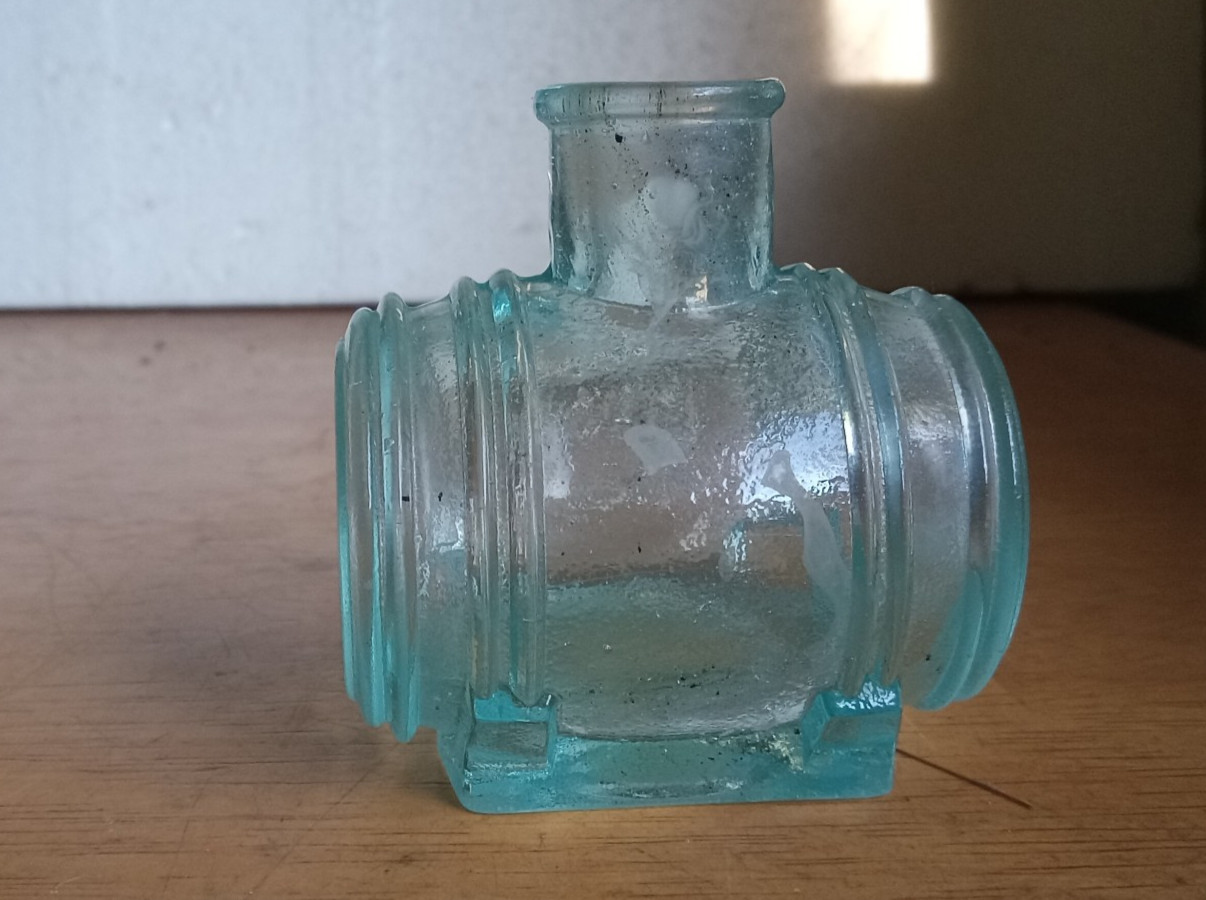 OPDYKE BROS INK 1880 AQUA BARREL FIGURAL INK BOTTLE FRENCHTOWN,NJ?