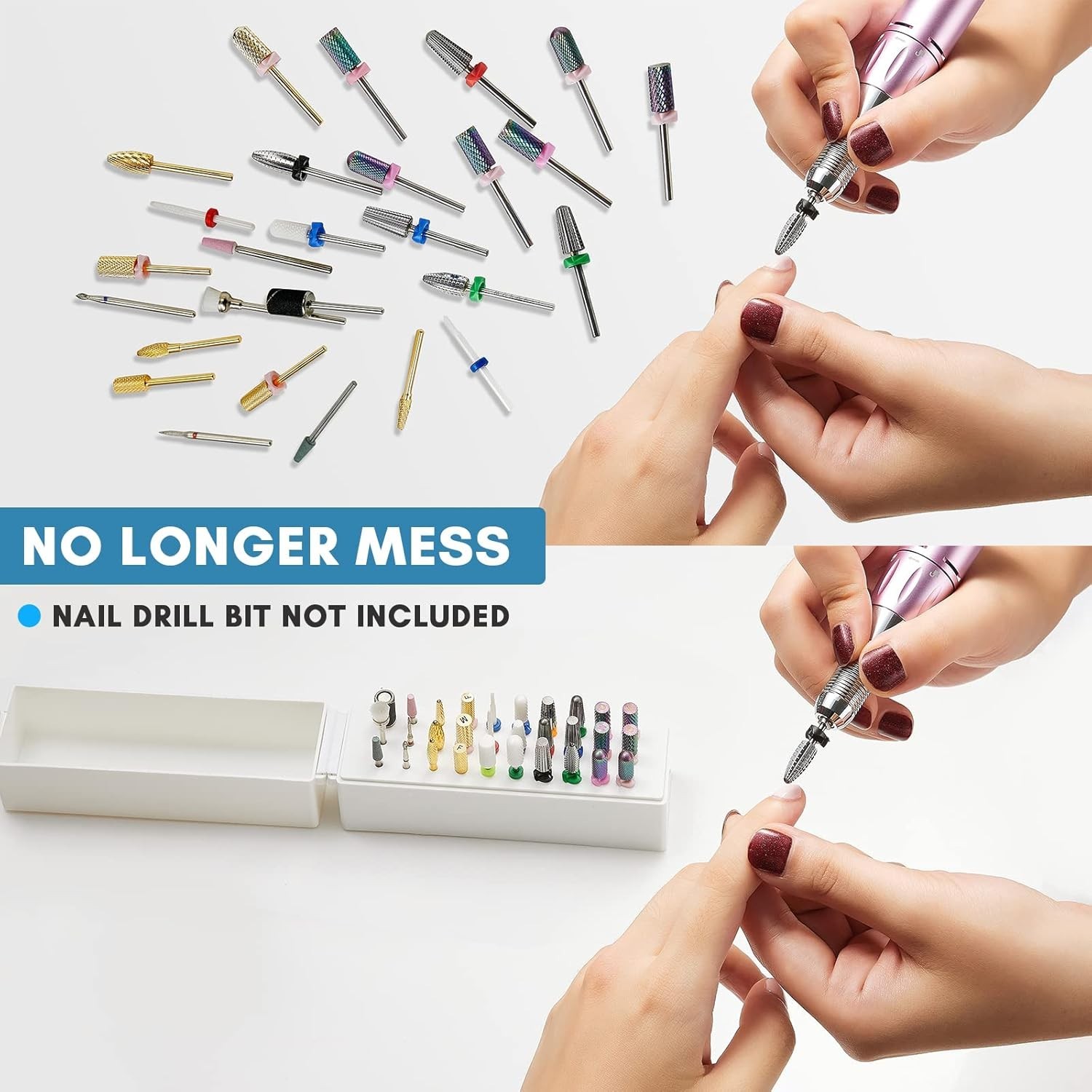 Nail Drill Bits Holder,Dustproof Stand Displayer Organizer Container Case 30 ...