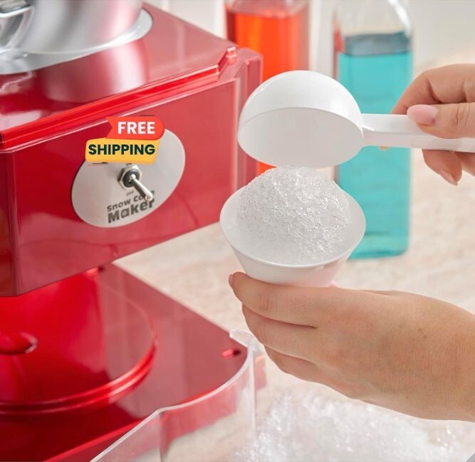 Snow Cone Machine, Home Shaved Ice Maker, Makes 5 Icy Cones for Slushies, Red