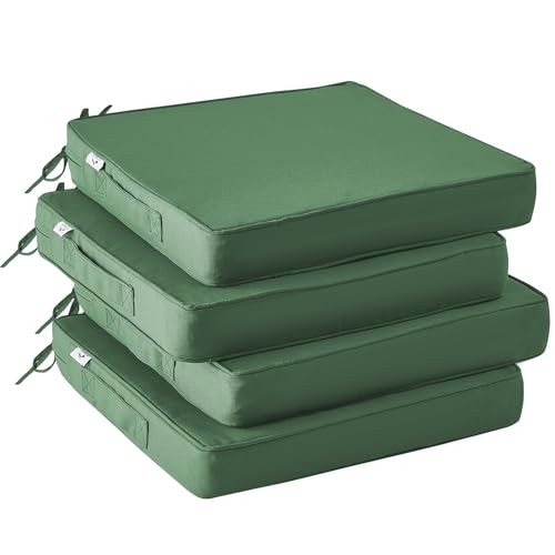 Outdoor Chair Cushions Set of 4,Waterproof Outdoor 19x19x3-Square Forest Green