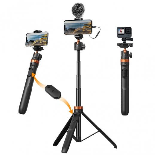 K&F CONCEPT 62'' Phone Selfie Stick Tripod for Phone/GoPro/Camera with Remote