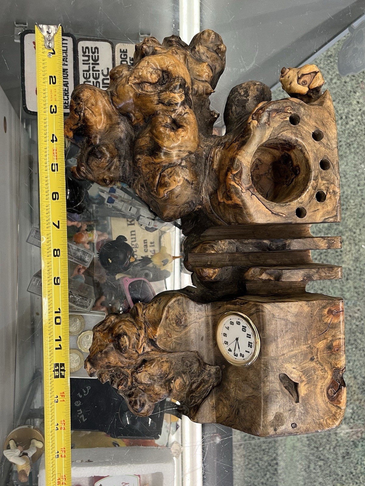 Vintage Desk Organizer Wood Handmade Ultra Rare 1 Of 1 Carved Wood