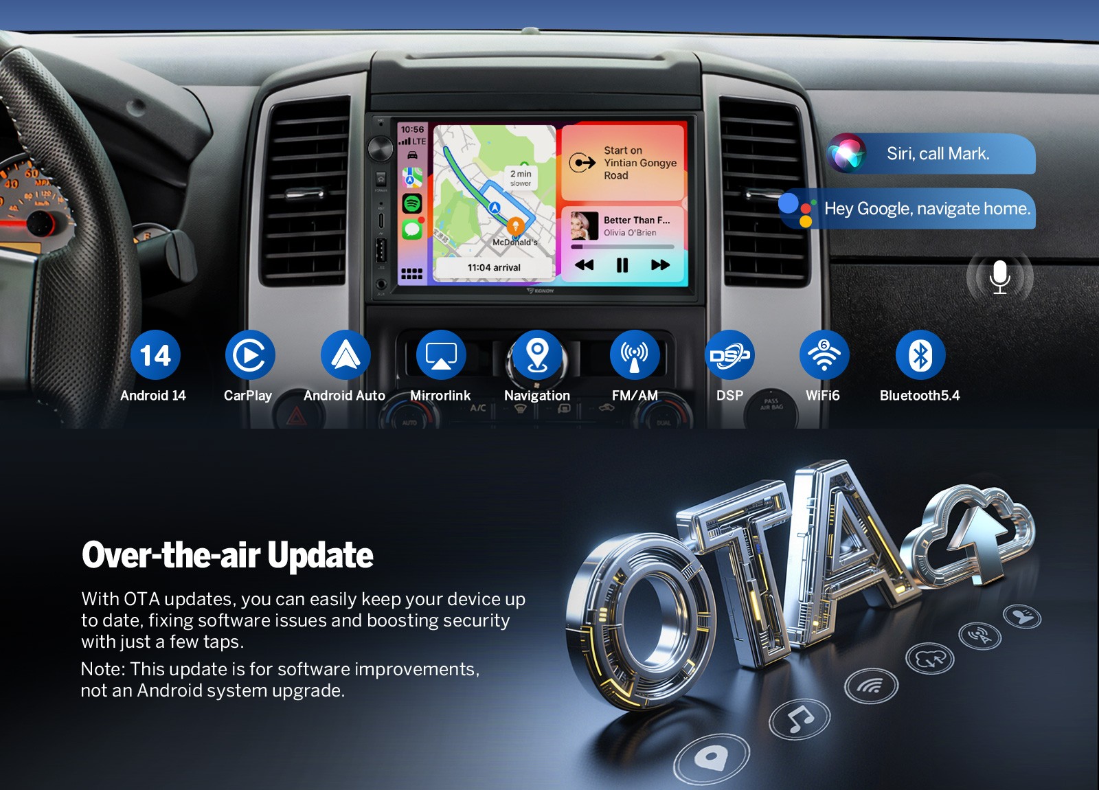 Eonon UX7A GPS Navigation 7" Android 14 4+64 Double DIN Car Stereo CarPlay Radio