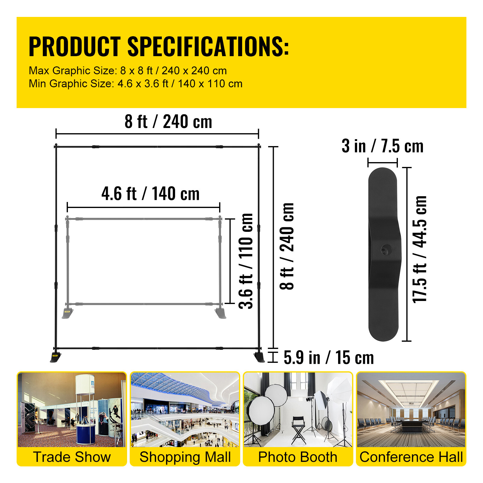 8 x 8Ft Banner Stand Heavy-Duty Step and Repeat Backdrop Telescopic Adjustable