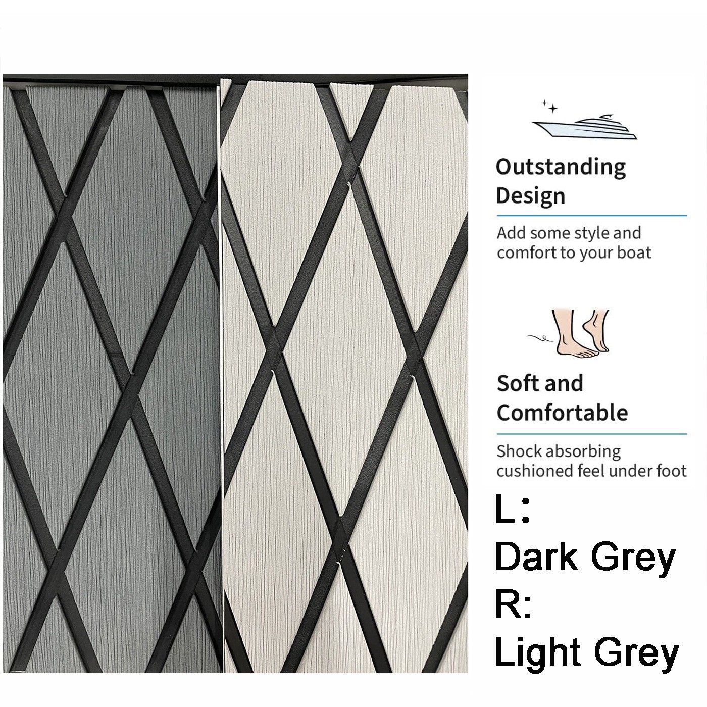 Grey Diamond Boat Flooring Sheet EVA Foam Marine Carpet，Nonskid Sea Decking Mat