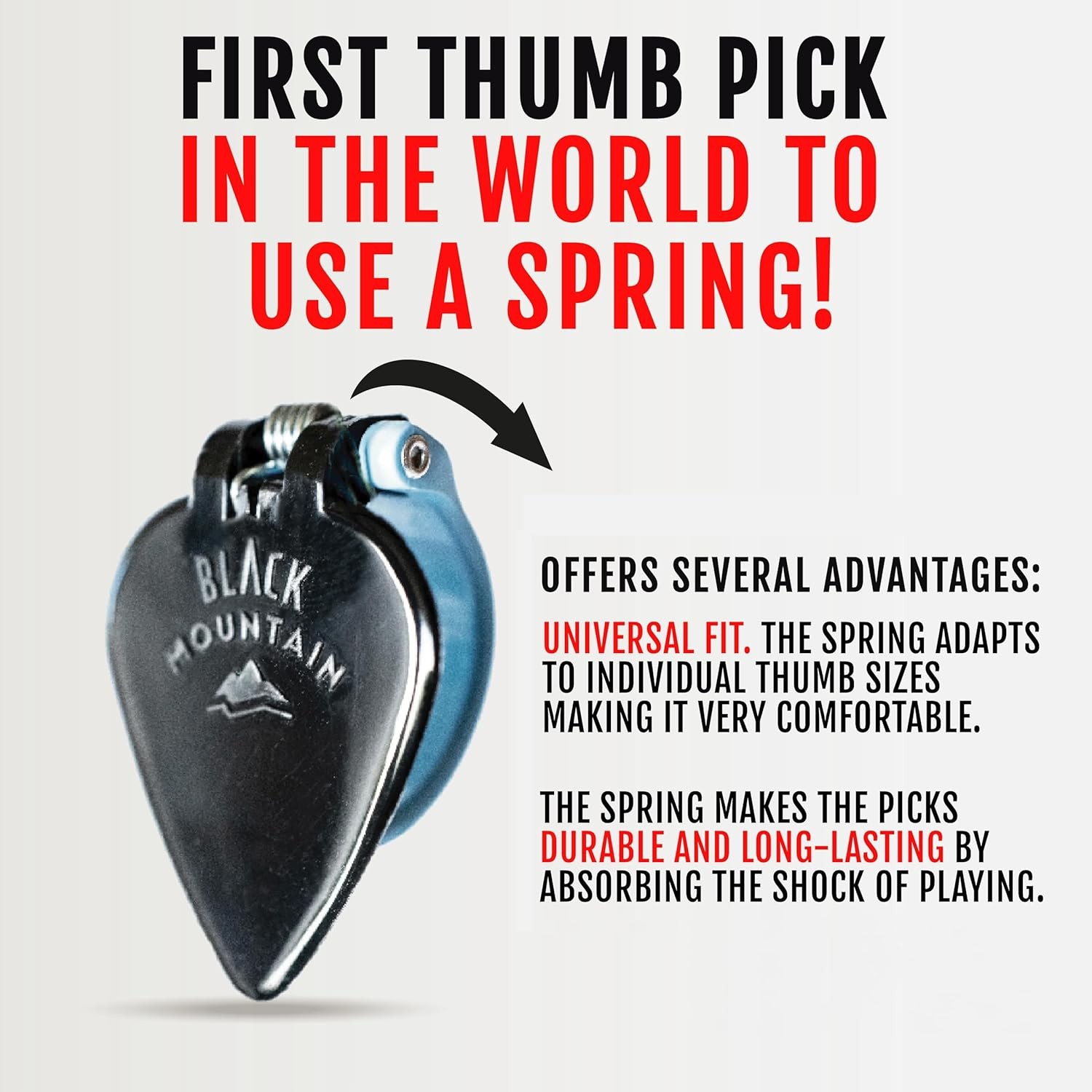 4X BLACK MOUNTAIN Spring Loaded Guitar Thumb Picks | Variety Pack Universal Fit
