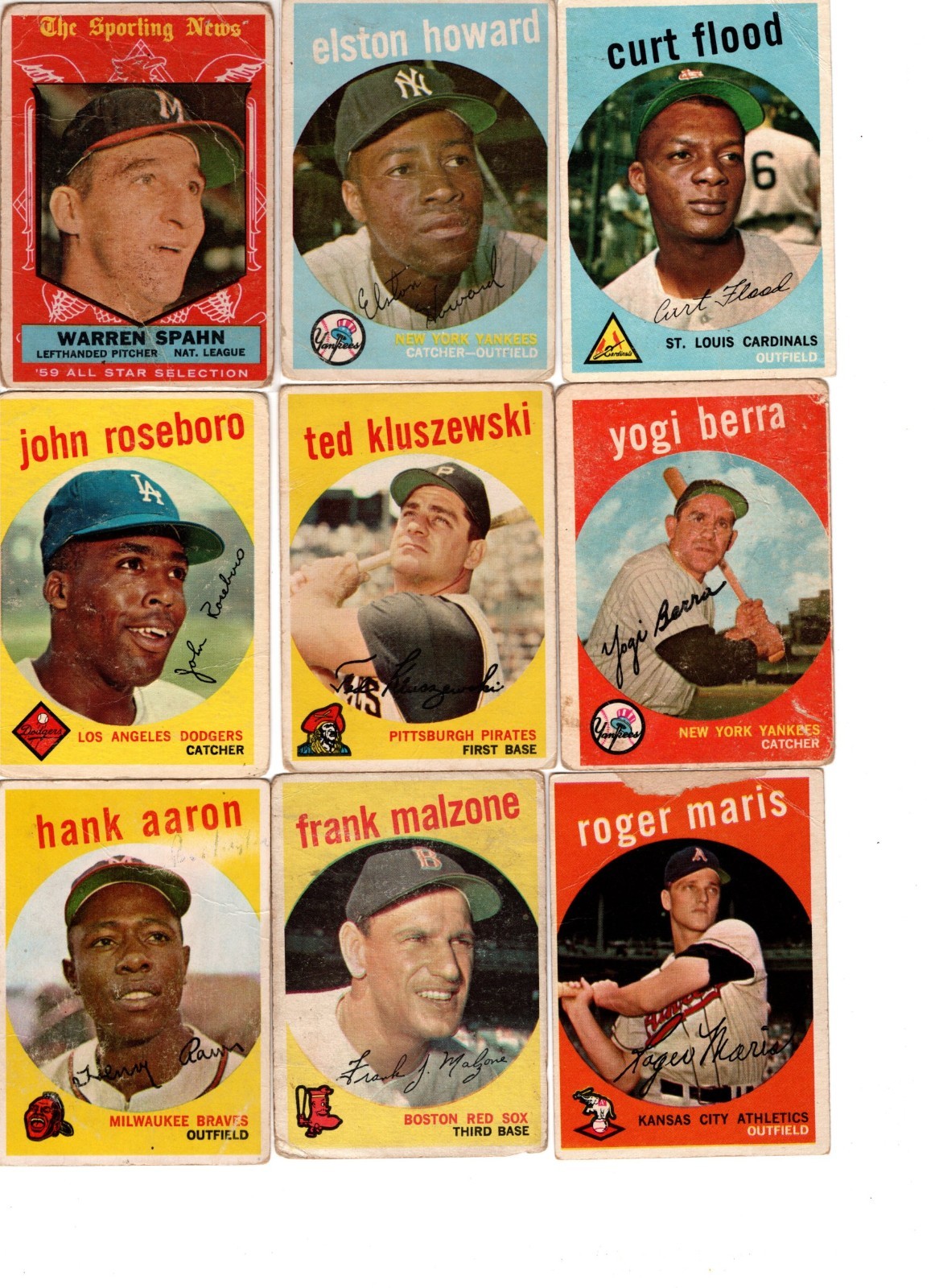 1959 Topps lot 180 different cards Lesser  grade 380 Aaron, Maris, Berra, Mantle