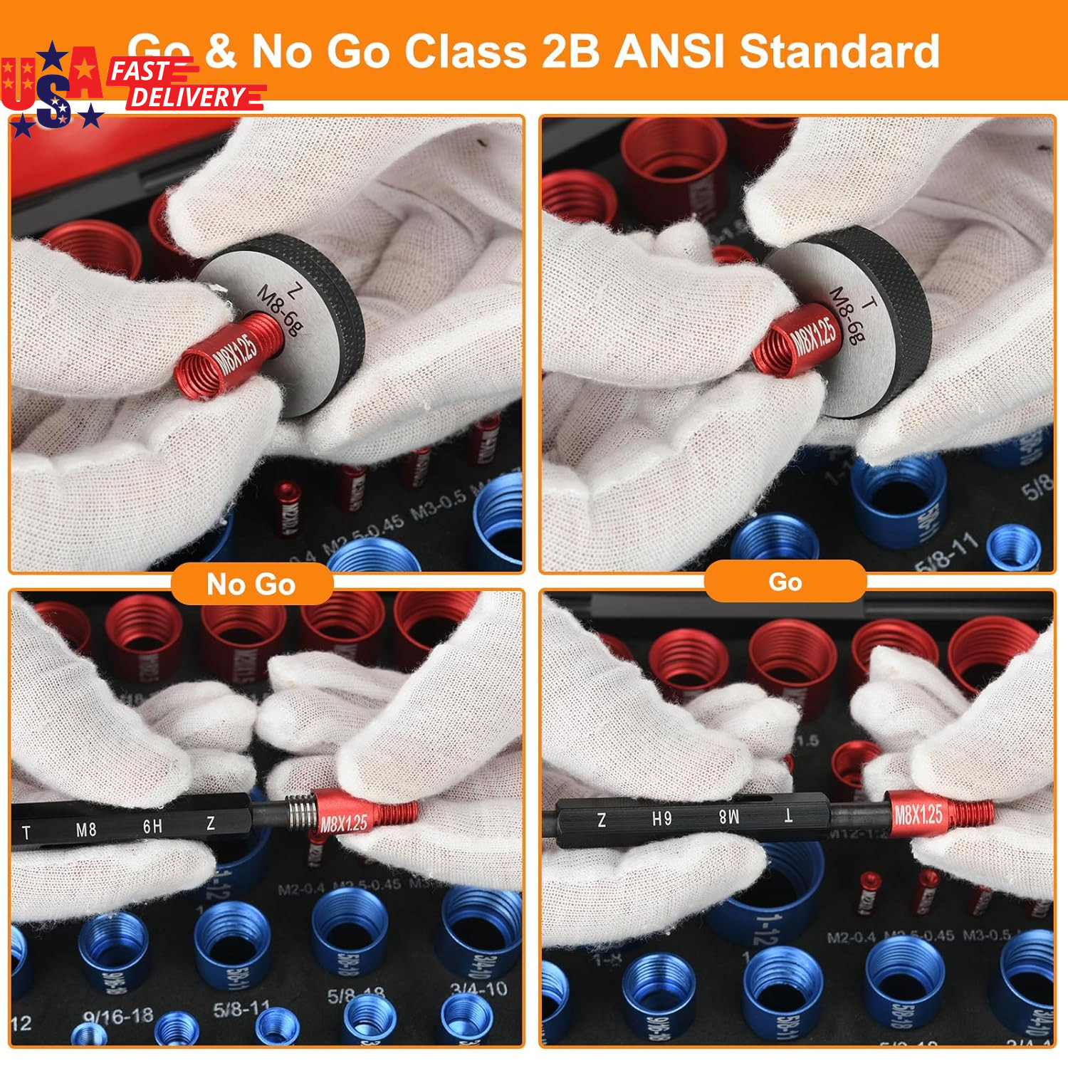 55Pcs Nut and Bolt Thread Checker 25 Metric + 30 SAE Inch Thread Gauge Set, Deta