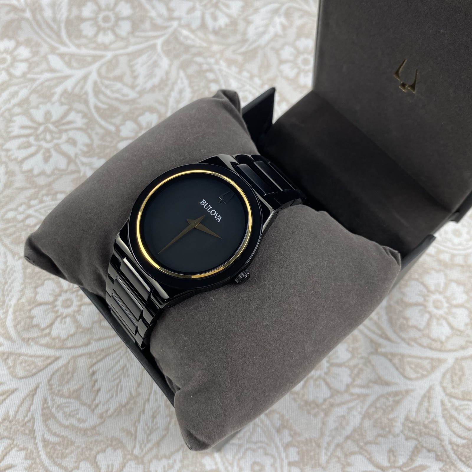 Bulova Millennia 98A313 Men's Quartz Watch 41mm Black Gold Dial Stainless Steel