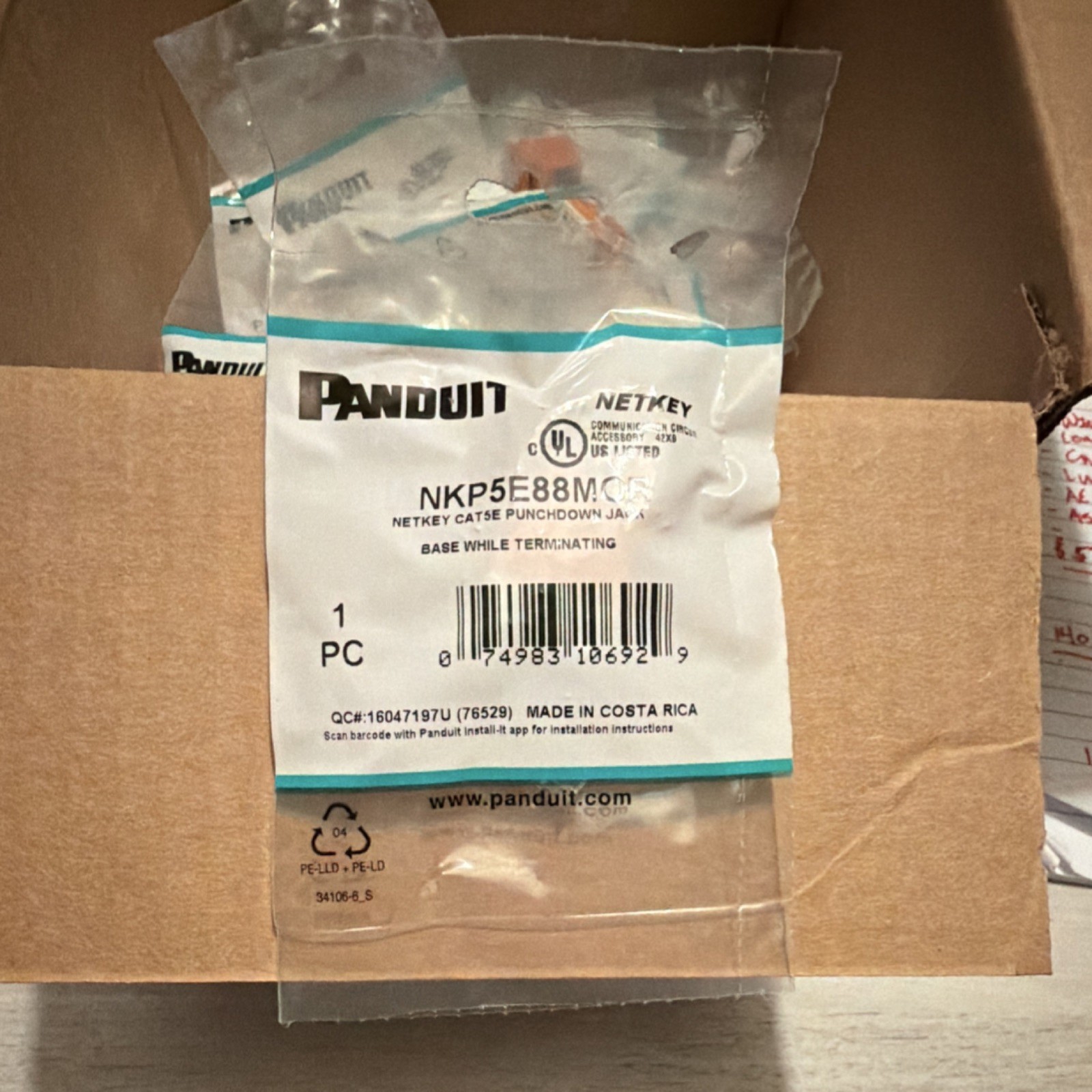 Panduit Cat5e Punchdown Jack Orange RJ45 Port Female NKP5E88MOR