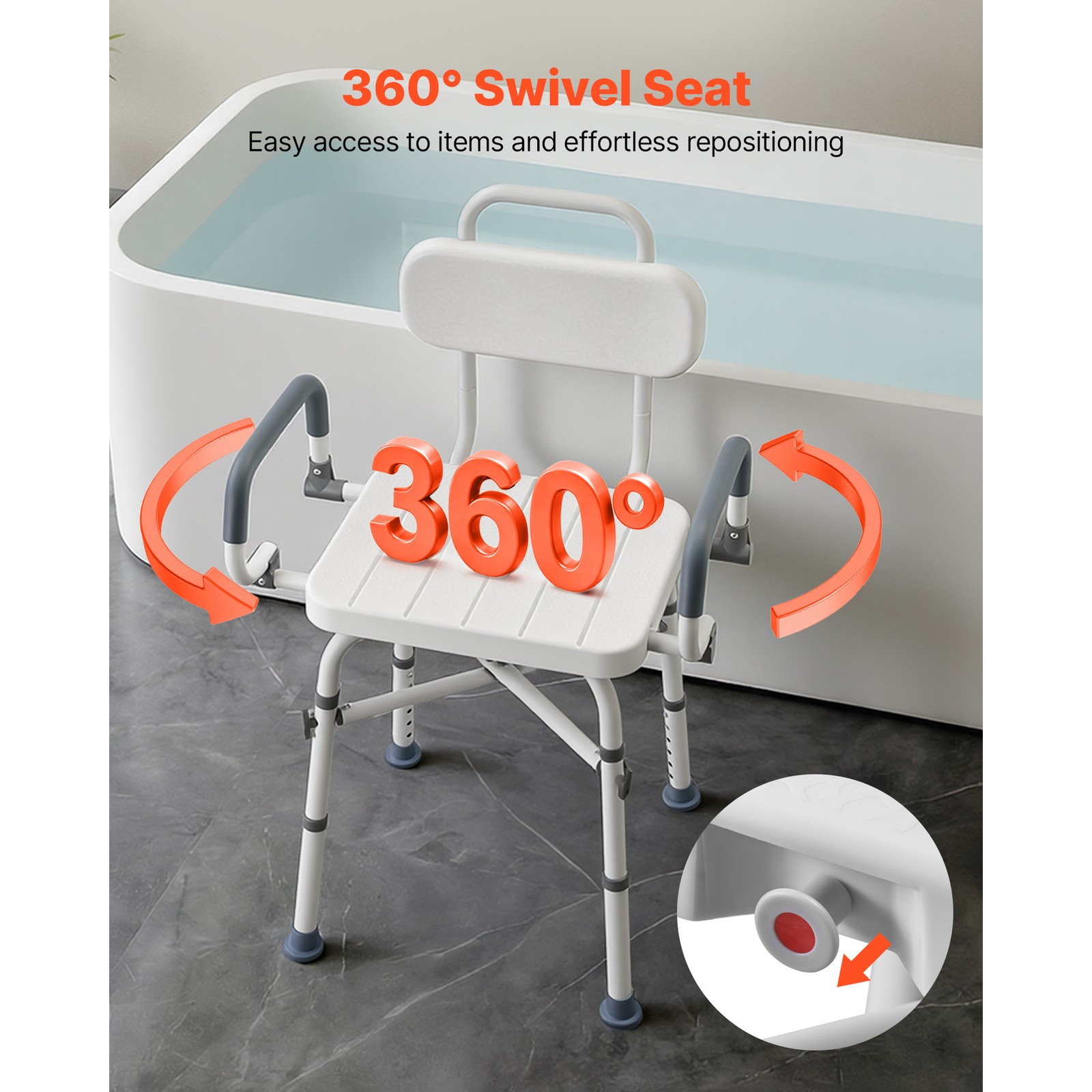 Uimoso Swivel Shower Chair with Arms and Back, Heavy Duty