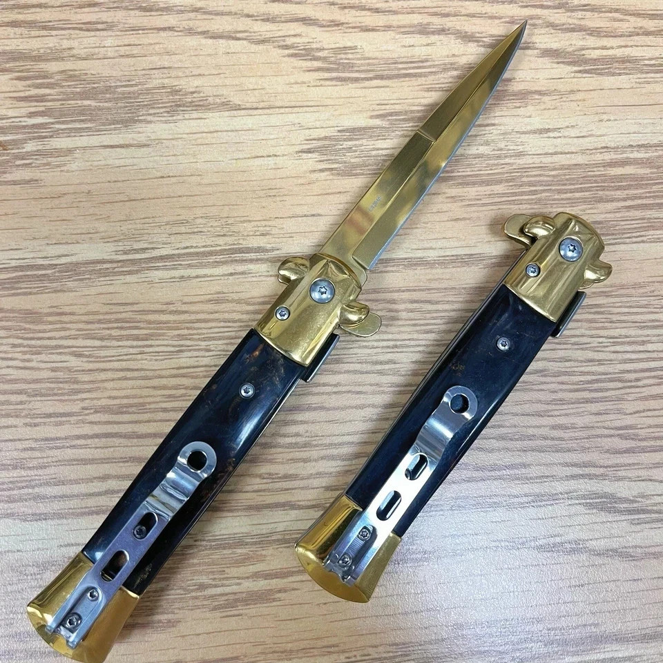 Classic Italian Milano Spring Assist Open Folding Stiletto Pocket Knife Blade