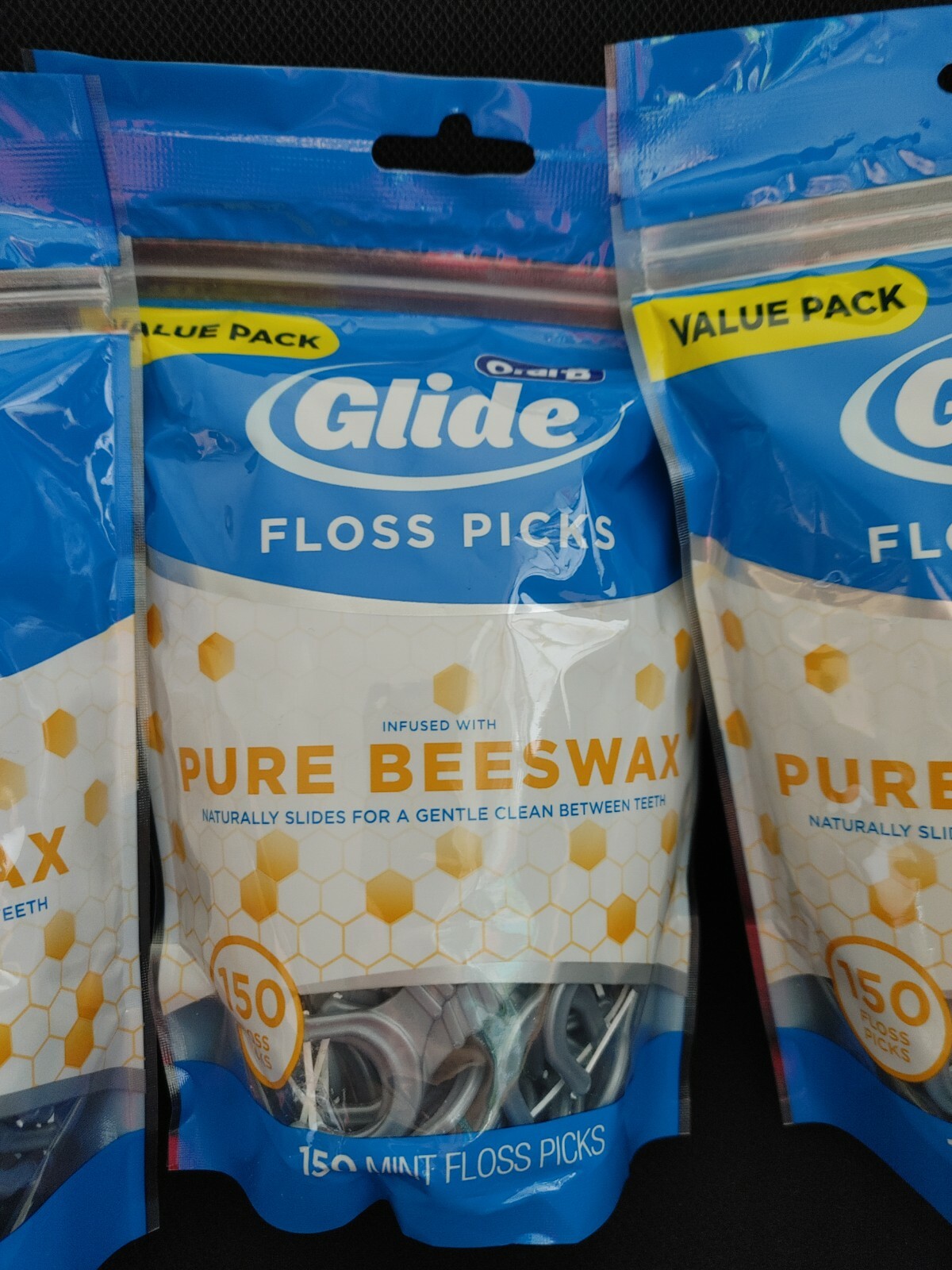 (3) Bags Oral-B Glide Infused With Pure Gentle Beeswax 150 Mint Floss Picks