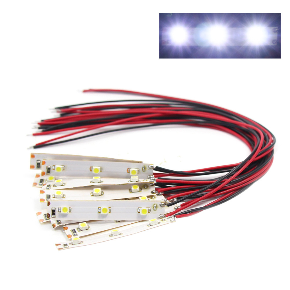 DD01W 10pcs Pre Wired White Strip Led Light Self-adhesive Flexible 12V