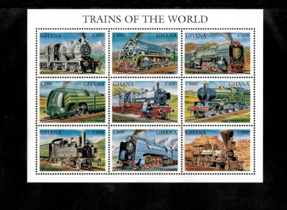 Ghana 1998 - Trains Railroads - Sheet of 9 Stamps - Scott #2020 - MNH