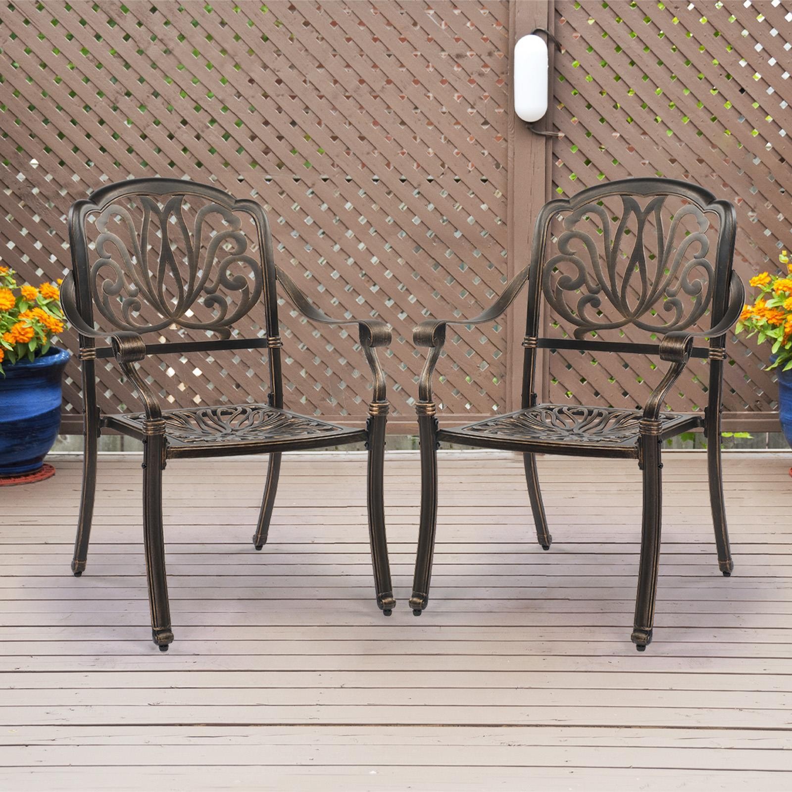 2PCS Cast Aluminum Patio Chair Bistro Dining Chair Outdoor Cast Aluminum Chair