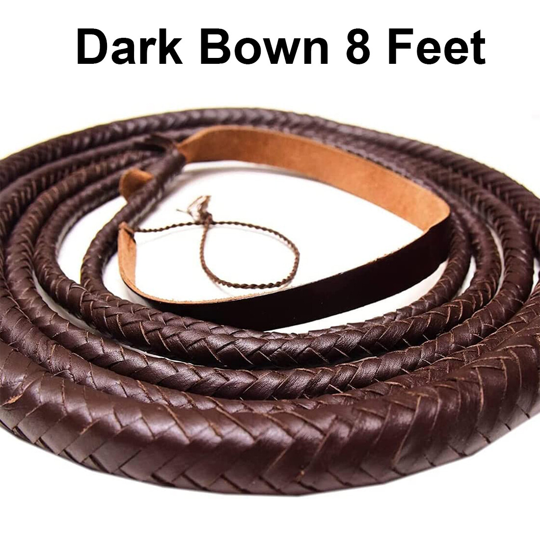 Genuine CowHide Bullwhip 8 Feet Long Handmade Dark Brown 12 Plaits Bull Whips