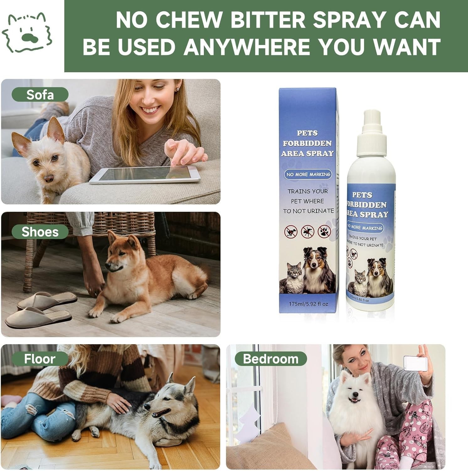 Dog Potty Training Spray, NO-GO Area Spray Prevents Chewing, Licking & Peeing