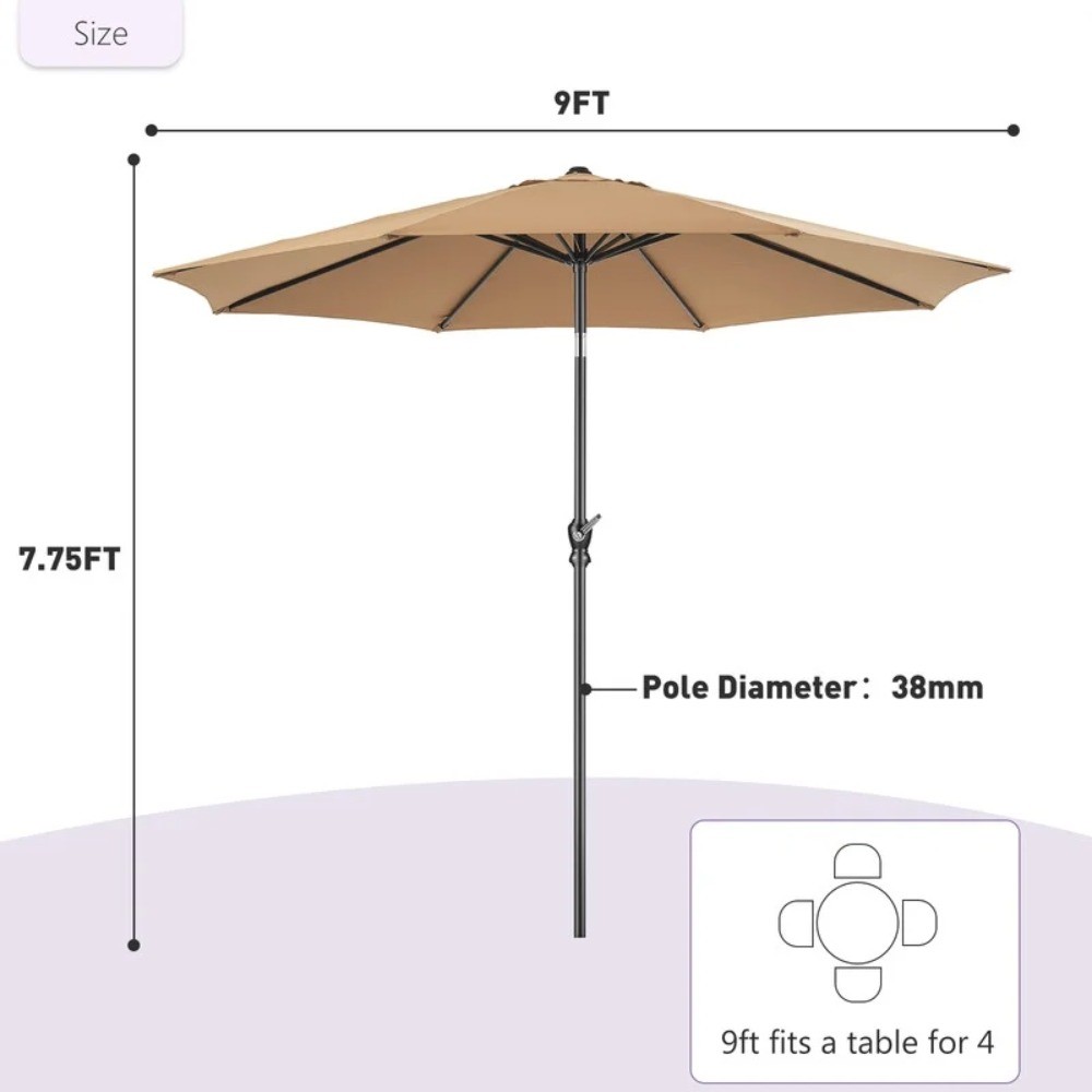 9FTOutdoor Patio Umbrella Outdoor Table Umbrella with Push Button Tilt and Crank
