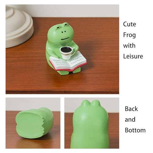 Miniature Frog and Cat Figurines Desk Accessories, Cute Frog Cat set of 6