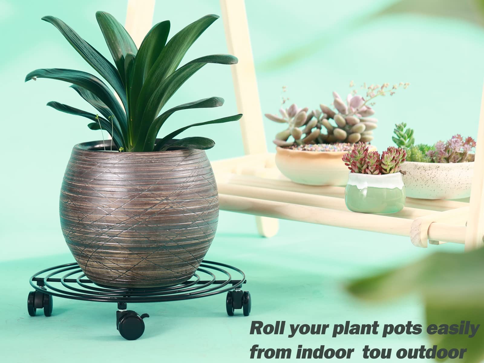 6 Packs 12 Inches Large Metal Plant Caddy with Wheels Rolling Plant Stands He...