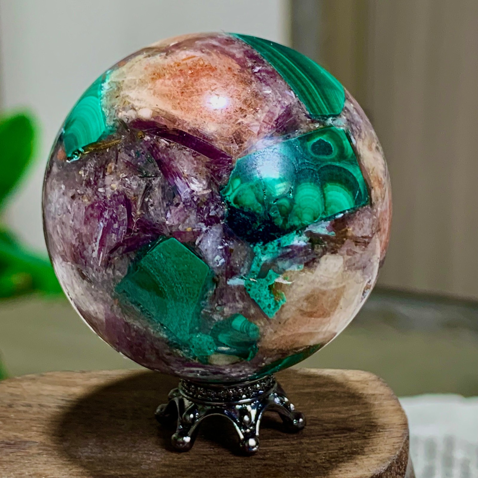 92G Newly discovered rare malachite purple mica symbiotic sphere restoration