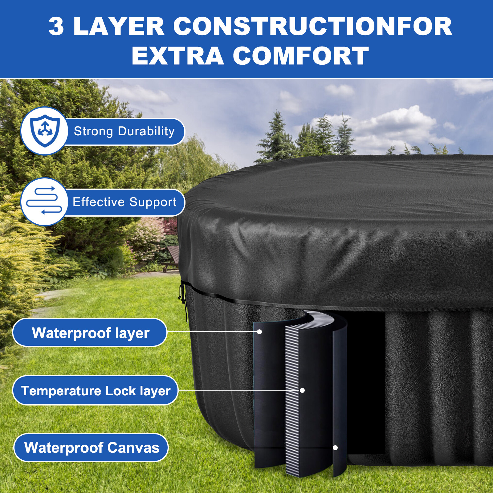 SLSY 6 Person Inflatable Hot Tub Portable Outdoor Spa with 130 Bubble JetsFilter