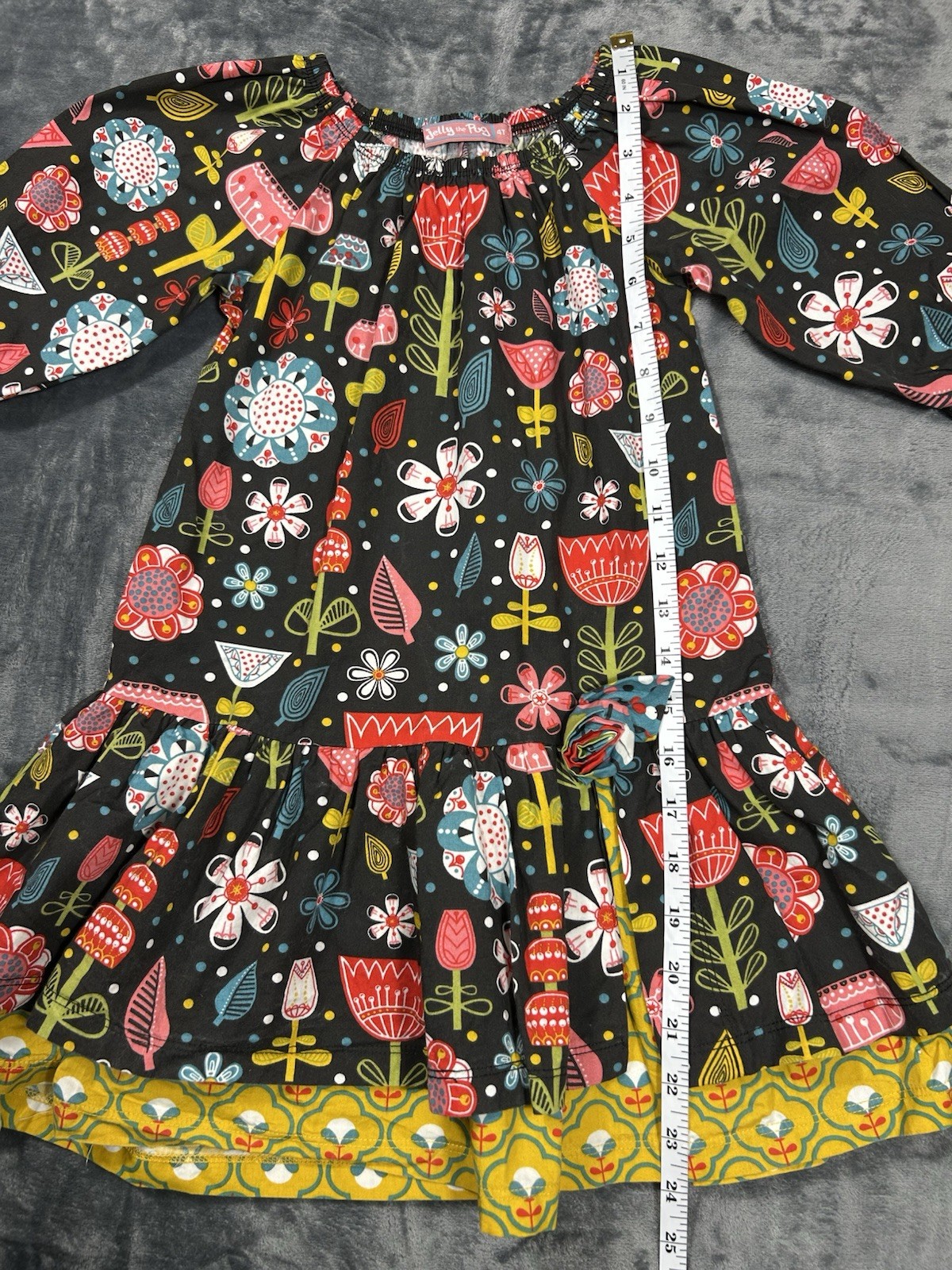 Jelly The Pug Girls 4T Poplin Fiesta Mindy Floral Boutique Dress Black EUC