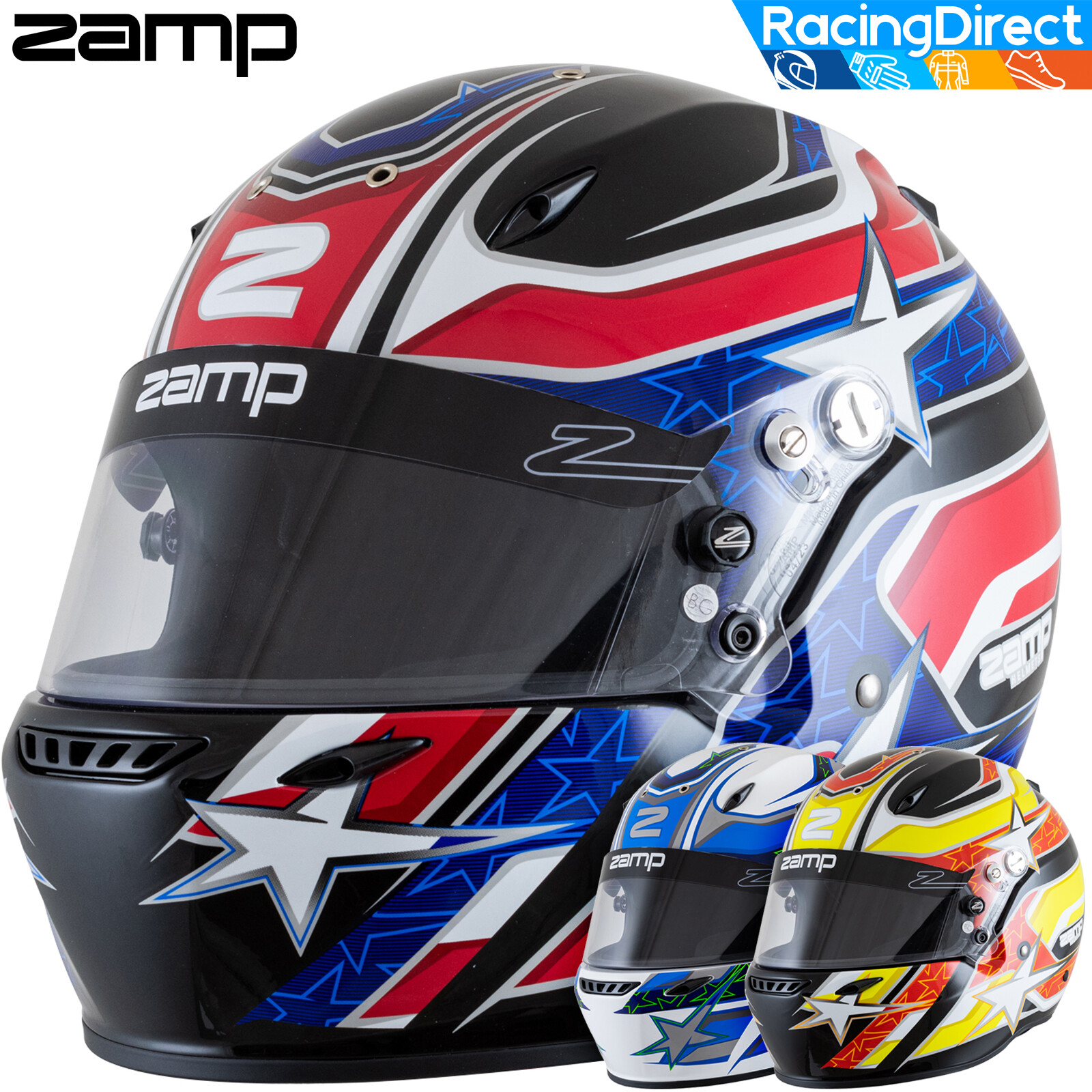 ZAMP ZR-72 Graphic Helmet | SA2020 FIA8859 Rated Auto Racing |  Blue/Orange/Red+