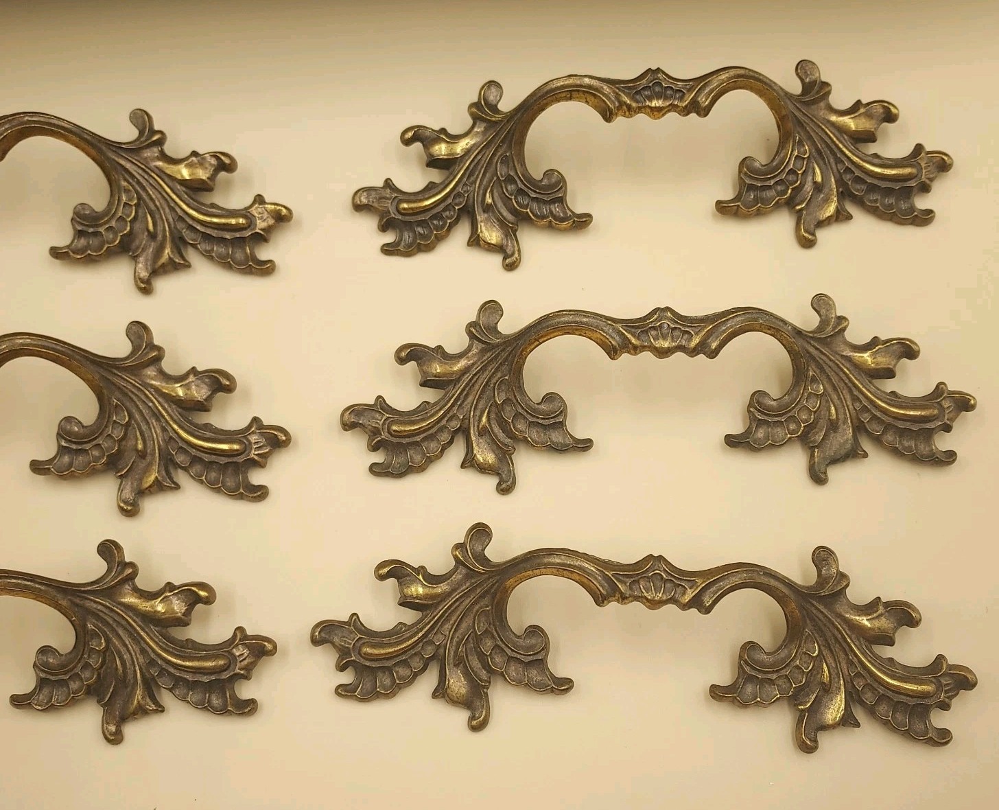 Set of 6 Vintage KEELER Brass French Provincial Drawer Pulls 3.5" Center Holes