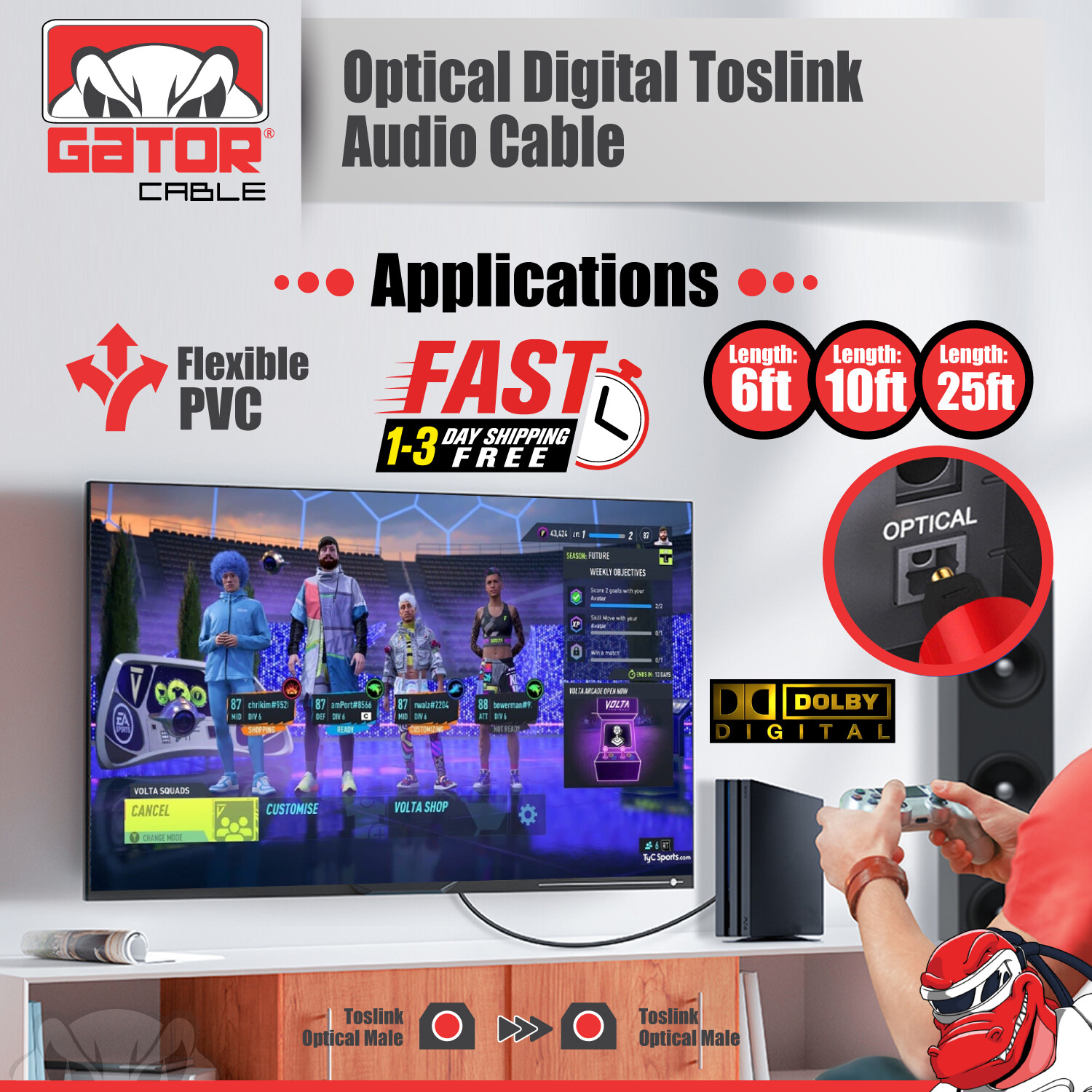 Toslink Optical Cable Digital Audio Sound Fiber Optic SPDIF Cord Wire Dolby DTS