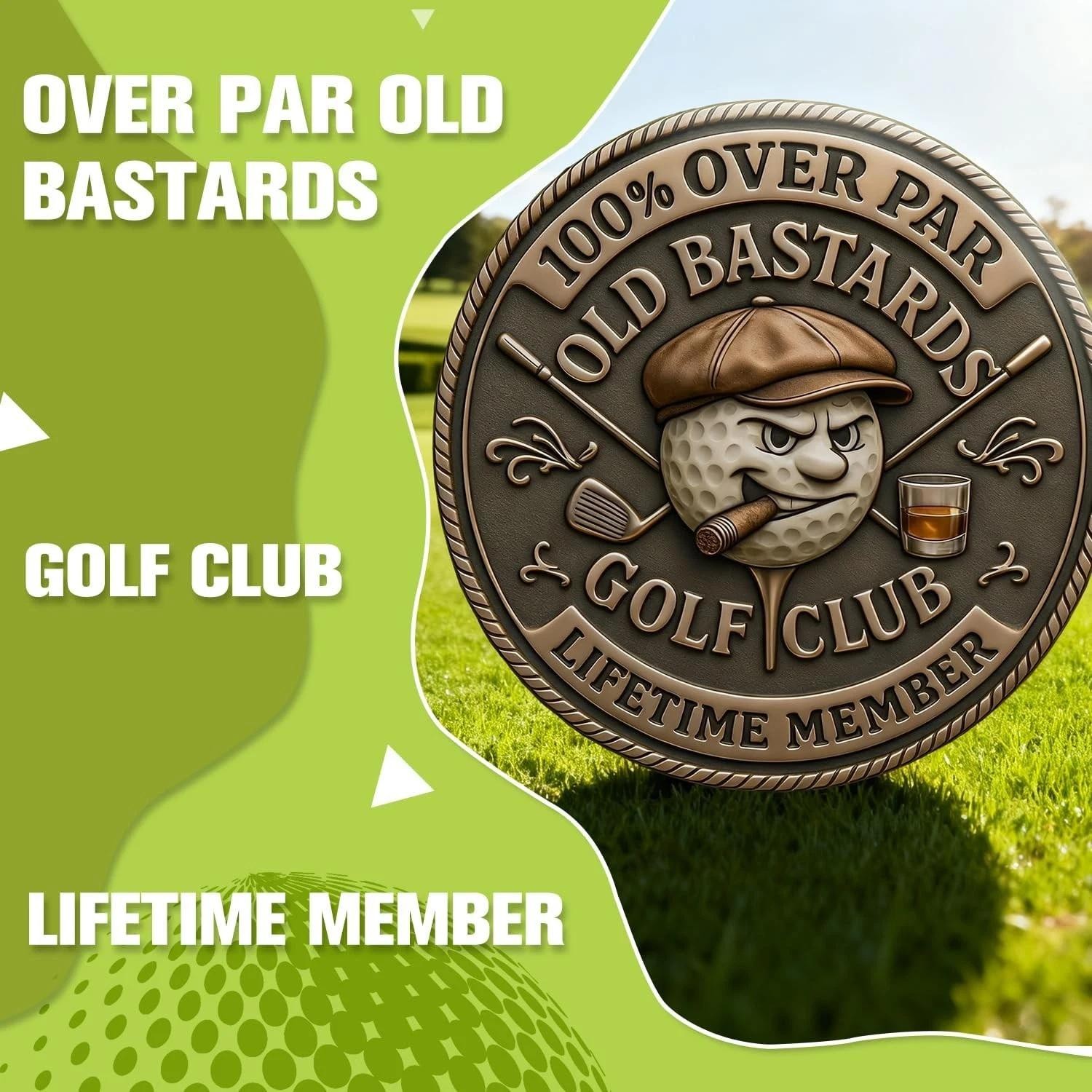 5 Pack Over Par Old Bastards Golf Coin, Golf Challenge Coin for Men with Whiskey