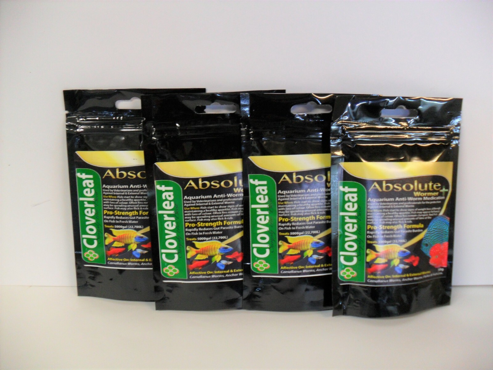 Cloverleaf Absolute Aquarium Fish Wormer + Plus. 5g, 20g & 50g packs