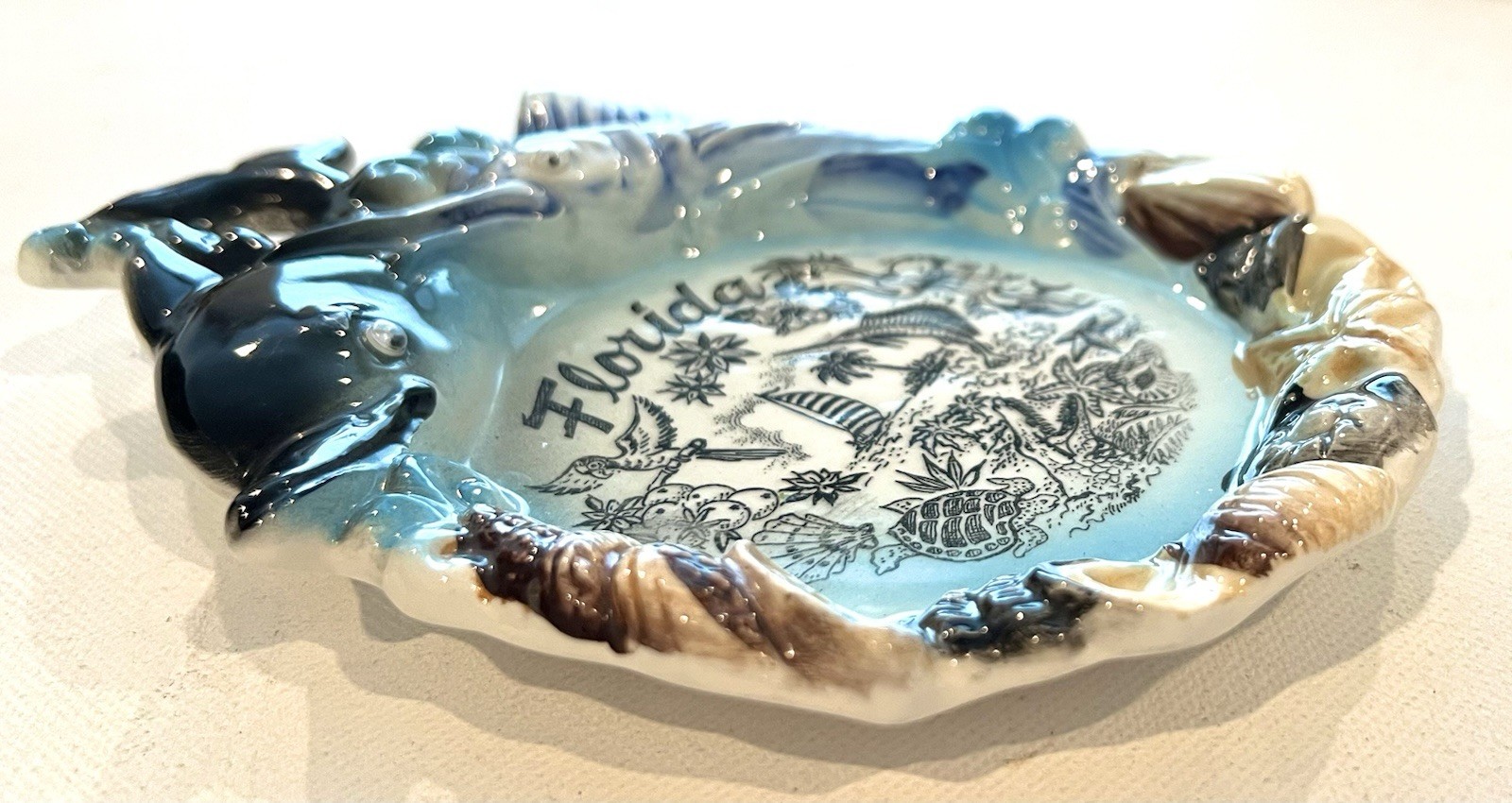 Vintage Florida Souvenir Ashtray With Fish and Sea Life