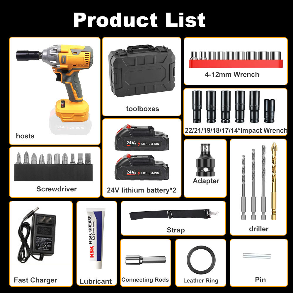 3 IN 1 Cordless Electric Impact Wrench Gun Power Drill Kit 12000RPM w/ 2 Battery