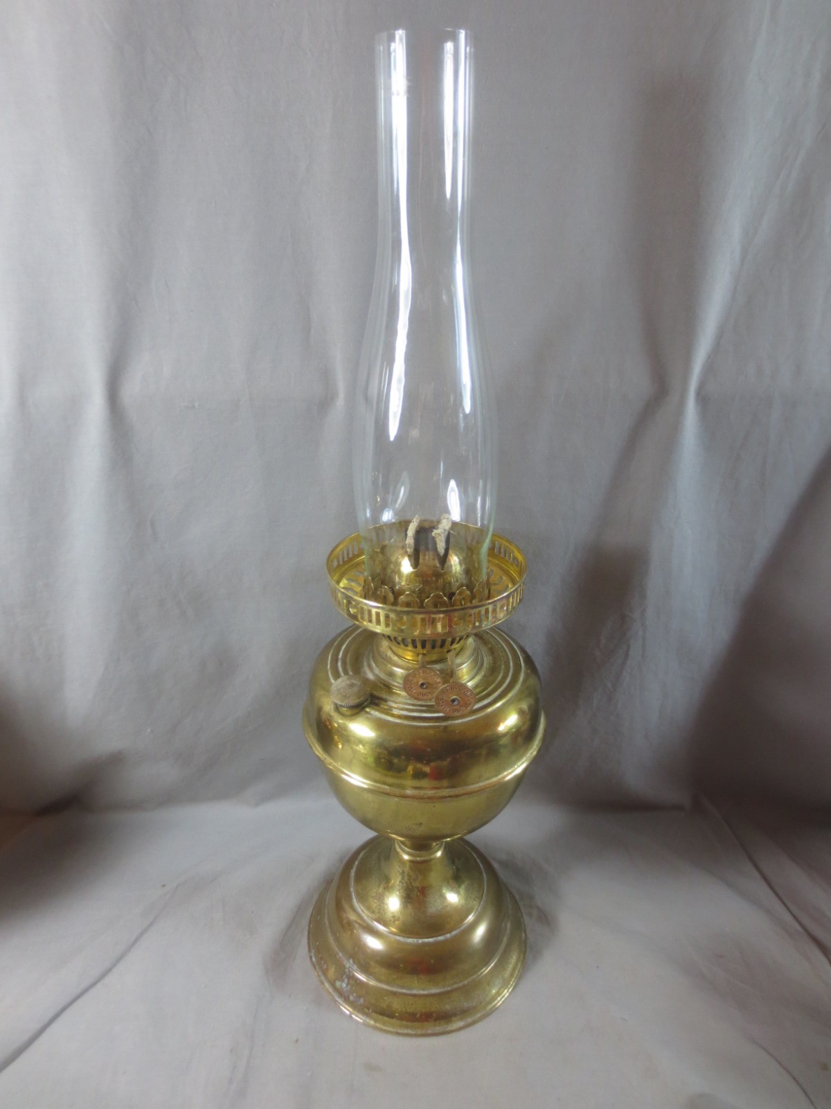 Vintage Made In England  Brass Duplex Oil Lamp And Chimney  Shepards Hut Lamp