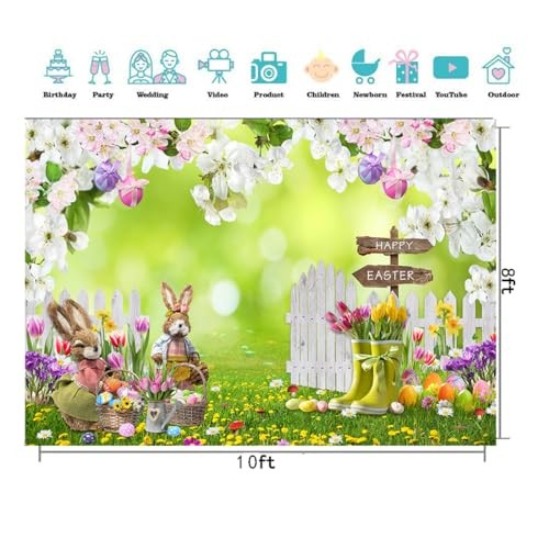 7x5FT Easter Photo Backdrop Spring Flowers Grass Backdrop Colored Egg 7x5ft