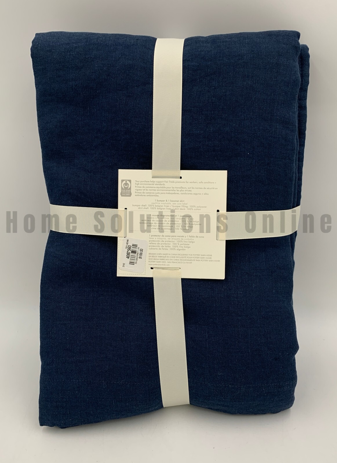 Pottery Barn Baby Belgian Flax Linen Bassinet Skirt & Bumper Navy Blue #9923K