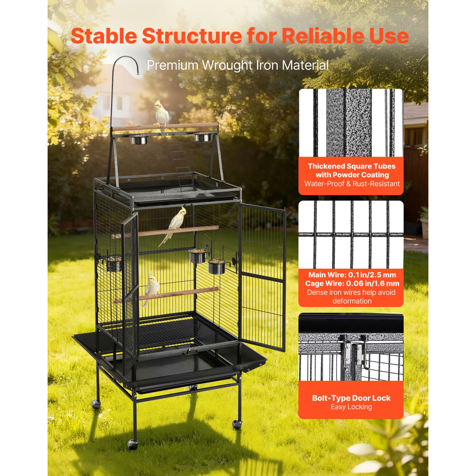 Uimoso Large Bird Cage with Open Flat Top, 32.7 x 31.1 x 82.7 Inches