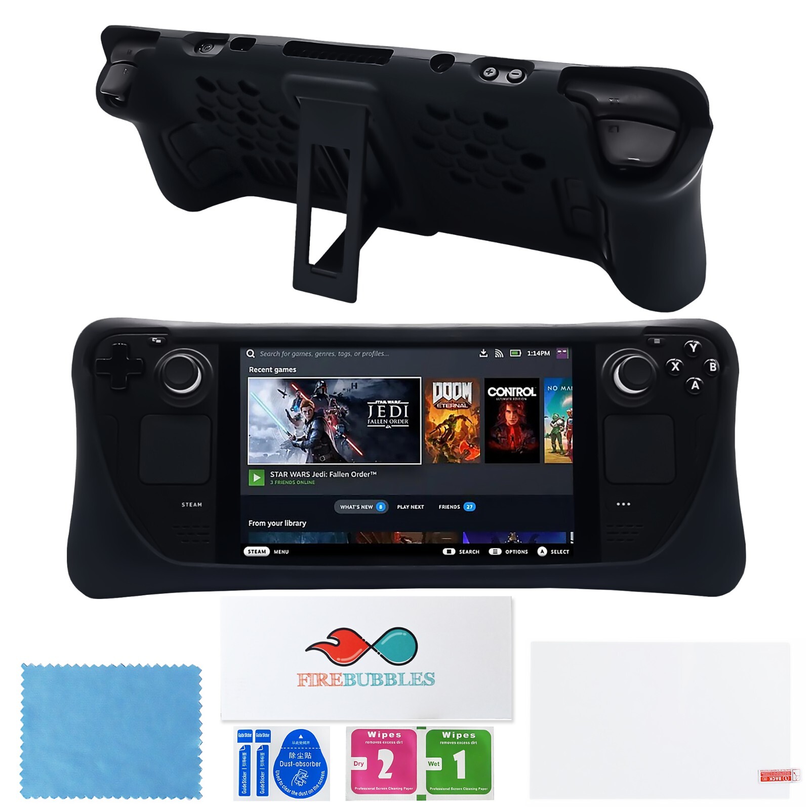 FIREBUBBLES Black Armor Protective Case for Valve Steam Deck with Glass Cover