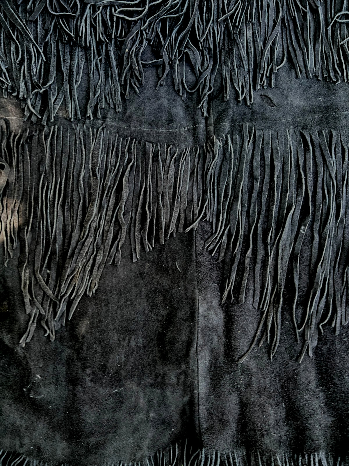 Native American Indian Black Suede Fringe Shawl & Skirt Leather 1970s Vintage!