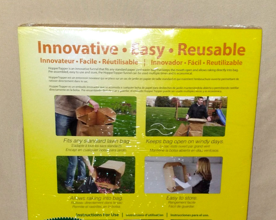 HOPPER TOPPER Lawn Leaf Yard Cleanup Funnel Easy To Store & Reusable Made In USA