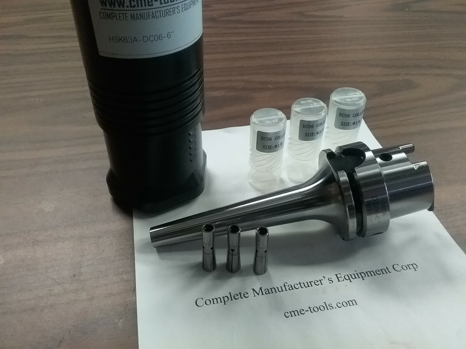 Slim Fit Collet Chuck HSK63A-DC06-6" & 3 Collets 1/8",3/16",1/4" #HSK63A-DC06-6