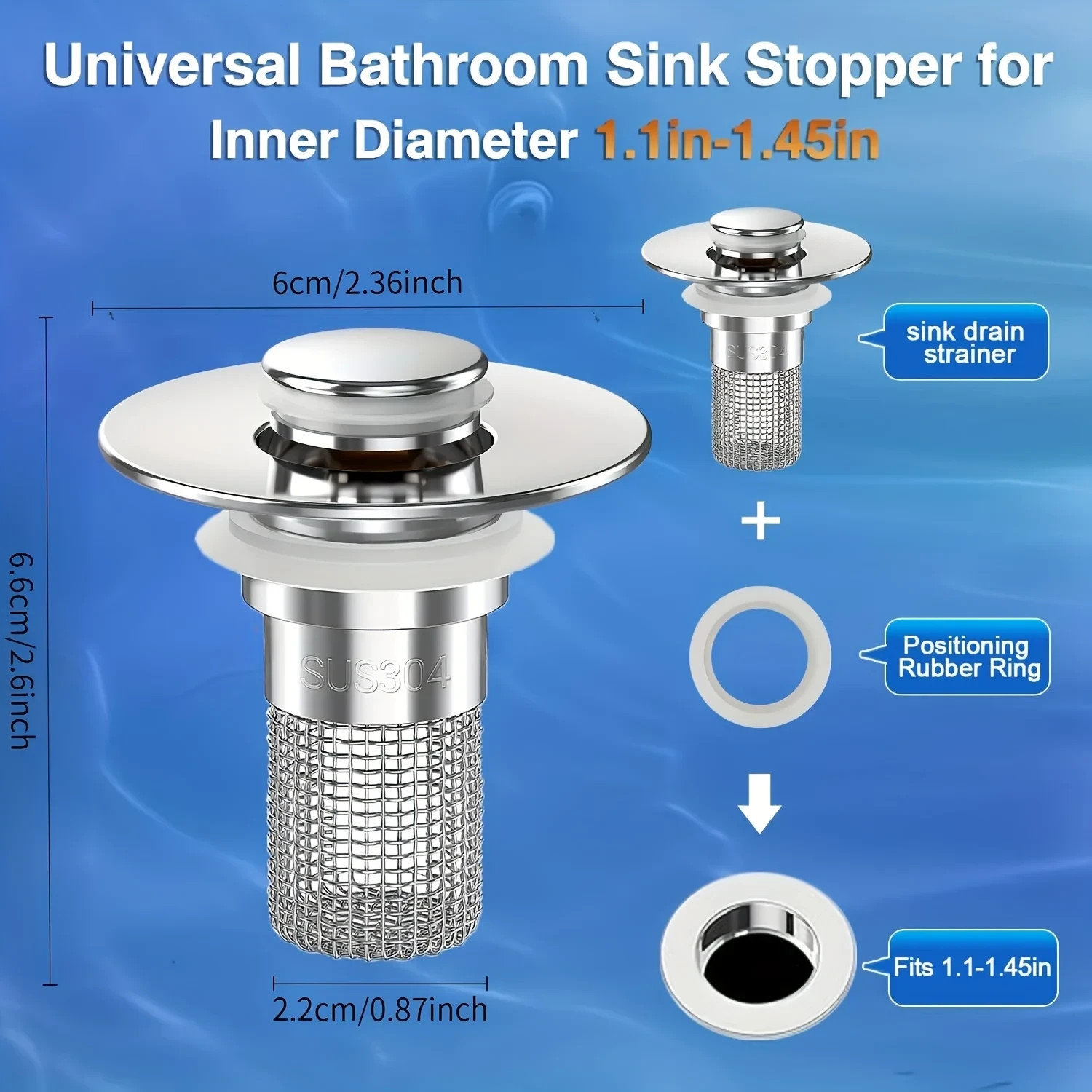 2-Pack Sink Stopper Hair Catcher Bathroom Pop Up Sink Drain Strainer Filter Plug