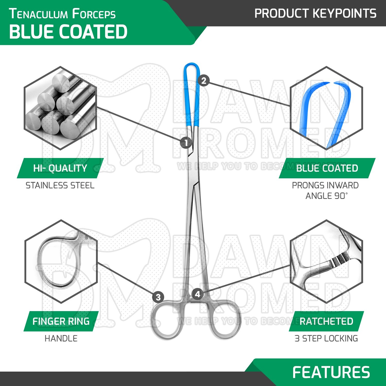 Tenaculum Blue Coated Forceps 9.5" OB/GYN Electrosurgical Instruments