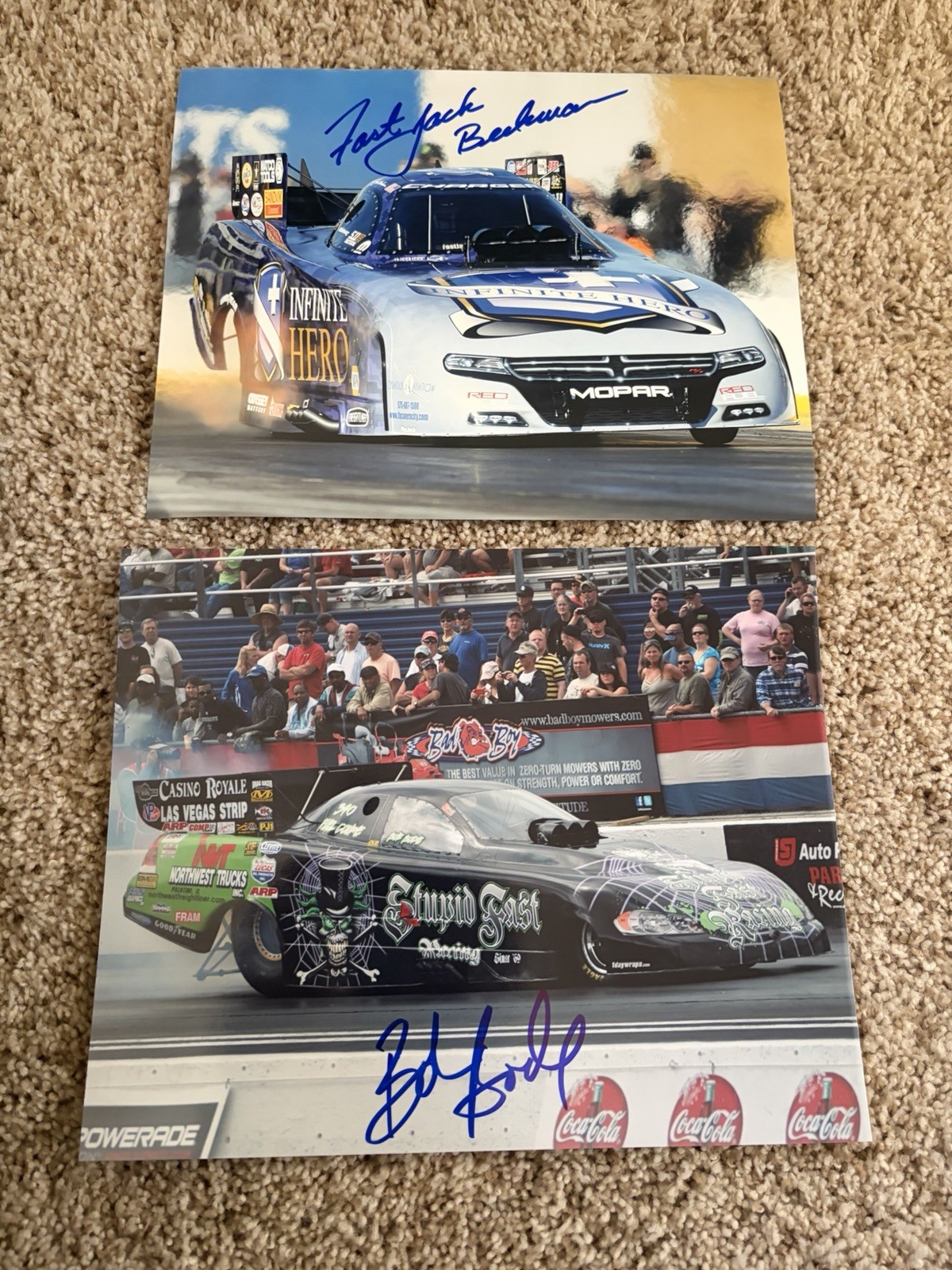 Authentic Autographed 8x10 Lot Of 12 NHRA Photos-Beckman, Capps, Hagan, Etc