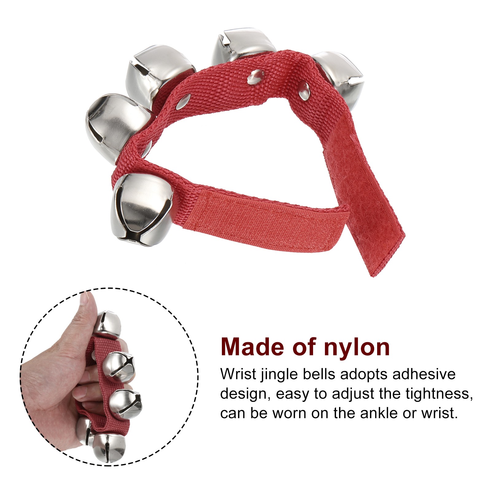 4 Pcs Wrist Bells 11in Ankle Bells Jingle Bells with 5 Silvery Bells Red