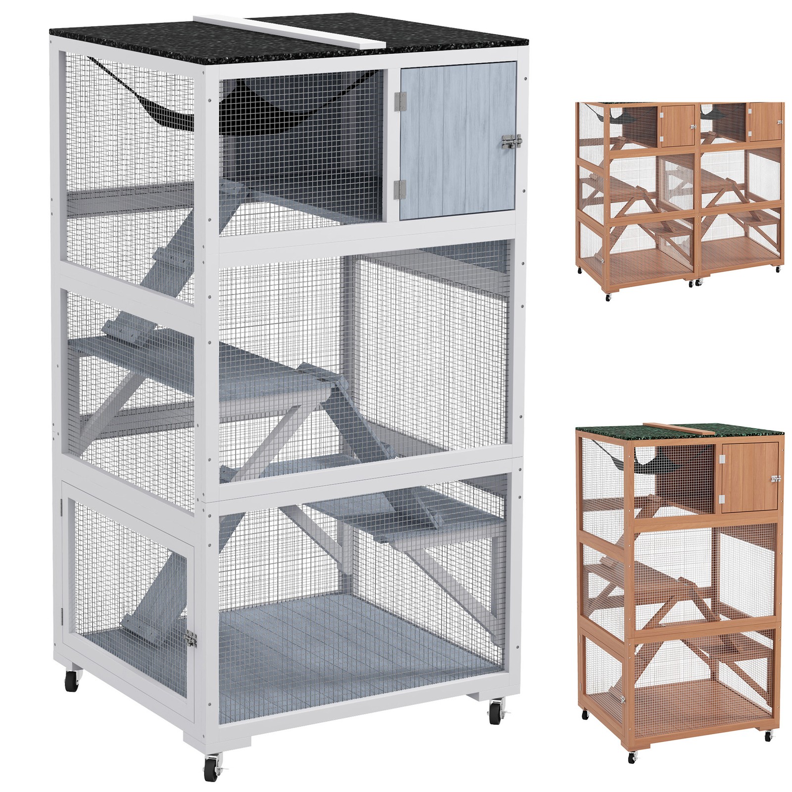 PawHut Catio, Outdoor Cat Enclosure House on Wheels with Hammock