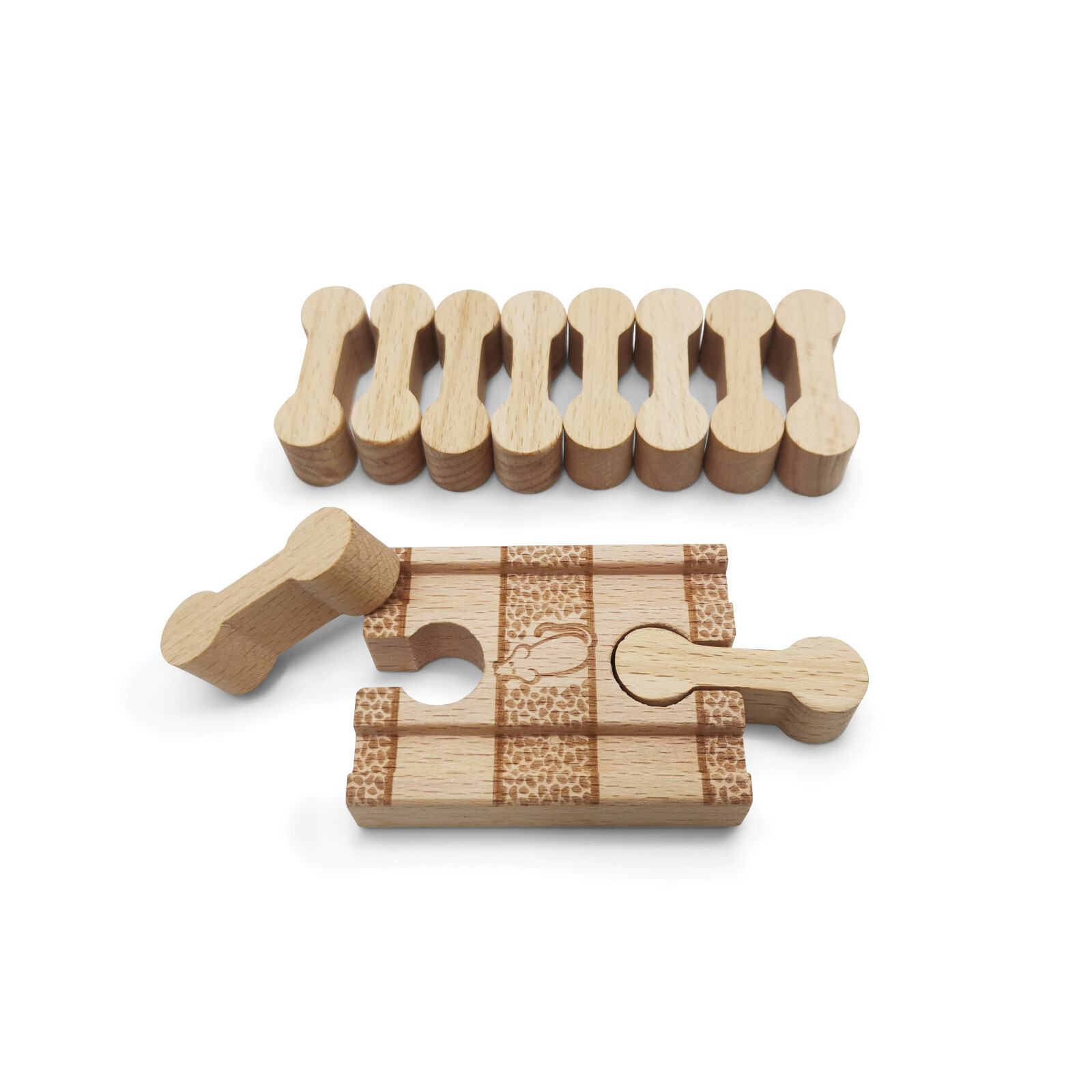 11 Pcs Deluxe Wooden Dog Bone Track Connectors For Wooden Railway - Zany Trains